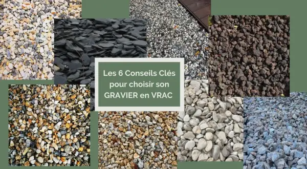 Collage de différents types de gravier pour un aménagement jardin gravier décoratif. Conseils pour choisir le bon gravier en vrac.